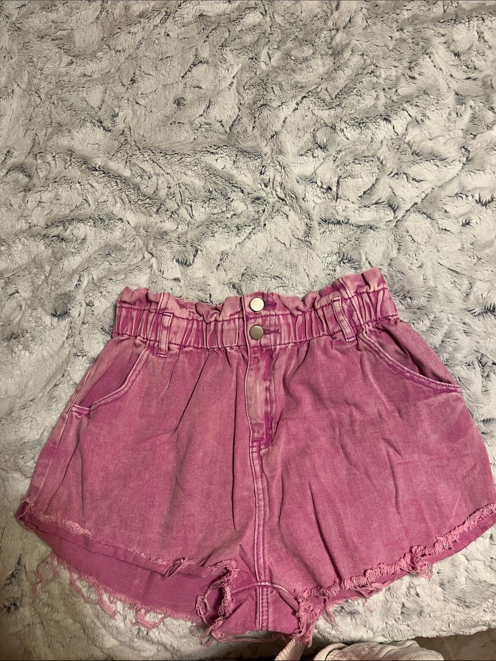 High-Waist Pink Paperbag Denim Shorts